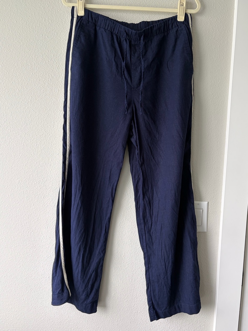 Gap Linen Blend Navy Track Pants with Side Stripe